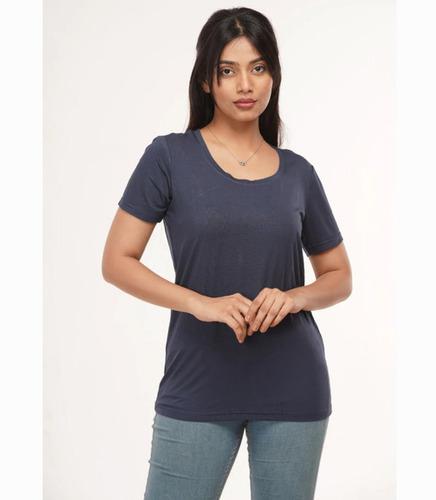 Ladies Navy Blue Bamboo Half Sleeves T Shirt
