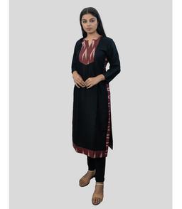 The Formal Black Kurti with Ikat Patch Detailing"