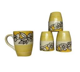 Hand Painted Yellow Colour Motif Design Stoneware Coffee Mug