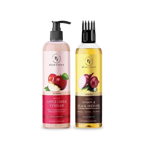 BEAUTYFYN Apple Cider Vinegar shampoo, Onion Black Seed hair Oil (200ml Each)